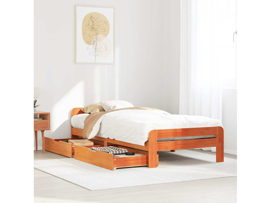 Estructura De Cama Sin Colchón Madera Maciza Marrón 75x190 Cm