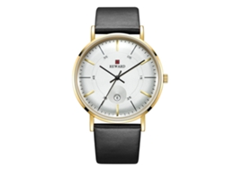 Reloj De Cuarzo Para Hombre Con Correa De Pu Resistente Al Agua, Fashion, Calendario (oro+blanco)