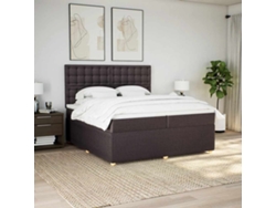 Cama Box Spring Con Colchón Tela Marrón Oscuro 200x200 Cm