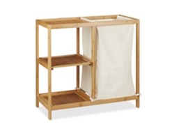 Relaxdays Prateleira De Banheiro Com Cesto, 3 Prateleiras, Saco Removível, Bambu, Axlxp 65x68x33 Cm, Natural