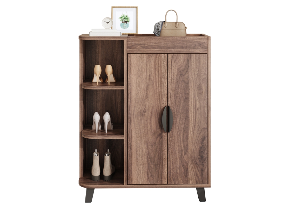 Zapatero Estrecho Con 2 Puertas Abiertas, Madera Multiusos