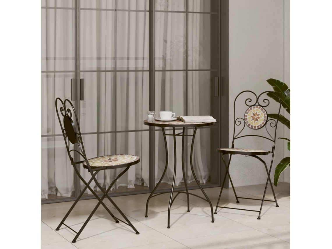 Conjunto Bistro Mosaico Ferro E Ceramica Terracota E Branco Dkd Home Decor