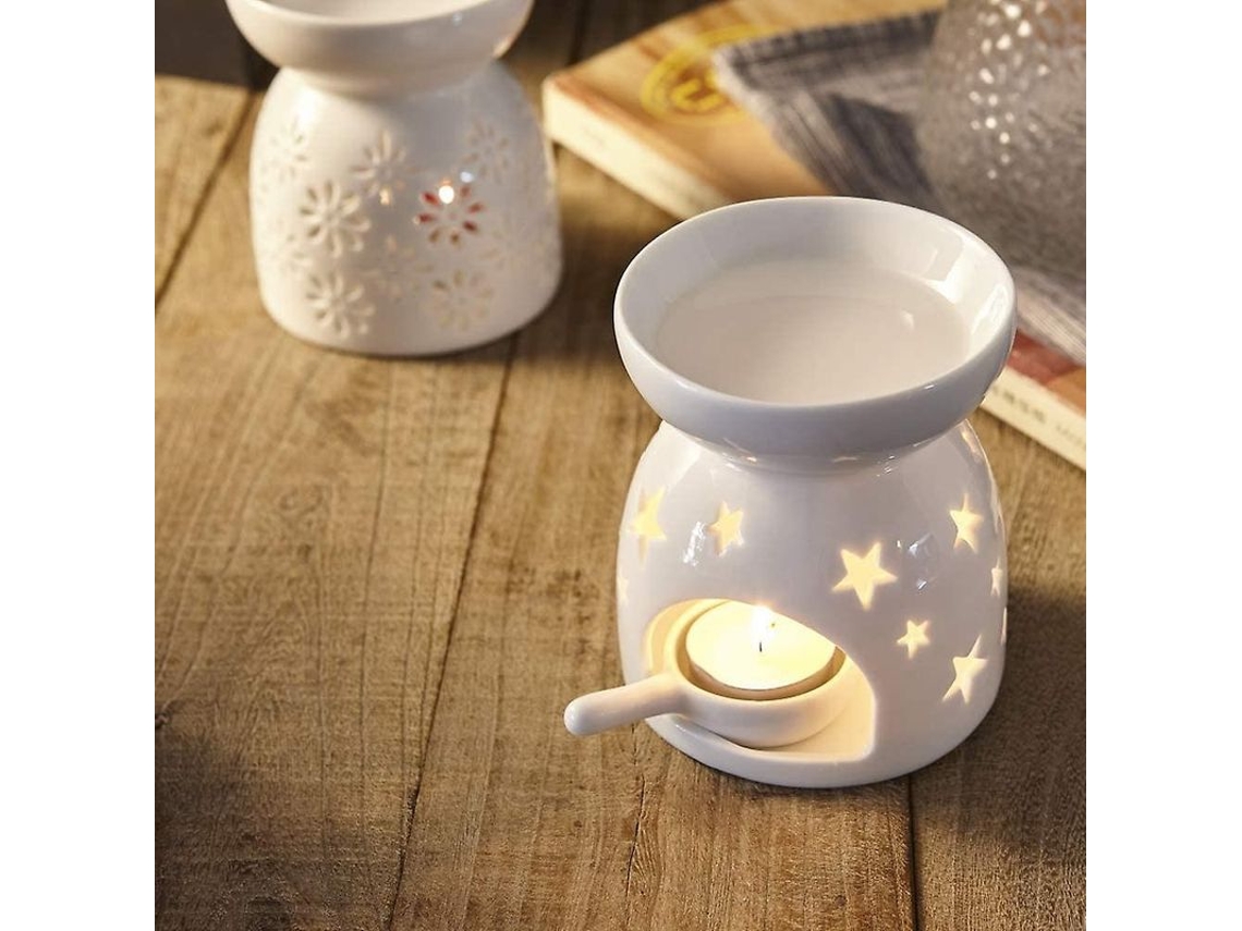 Queimador de Velas Cerâmico com Caixa de Presente, Design Estrela, Aromaterapia, Queimador de Óleos Essenciais