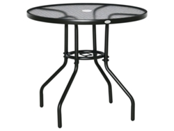 Mesa de centro redonda pequeña, tablero de cristal templado, patas cónicas, estructura de acero, Ø40x50 cm, color negro.