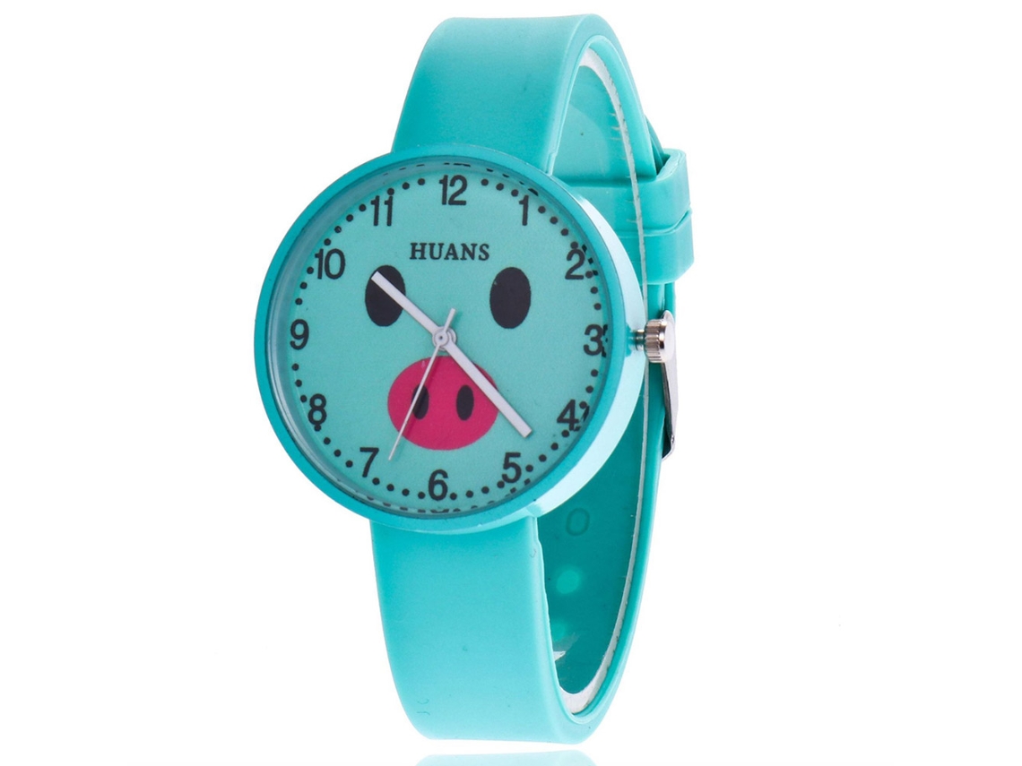 Reloj Analógico Para Niñas Con Un Bonito Estampado De Cerditos, Correa De Gel De Sílice Y Movimiento De Cuarzo (menta).