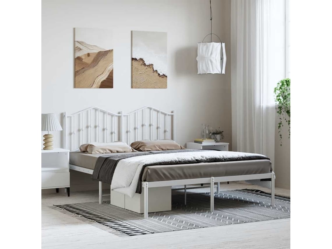 Estructura Cama Sin Colchón Con Cabecero Metal Blanco 150x200cm