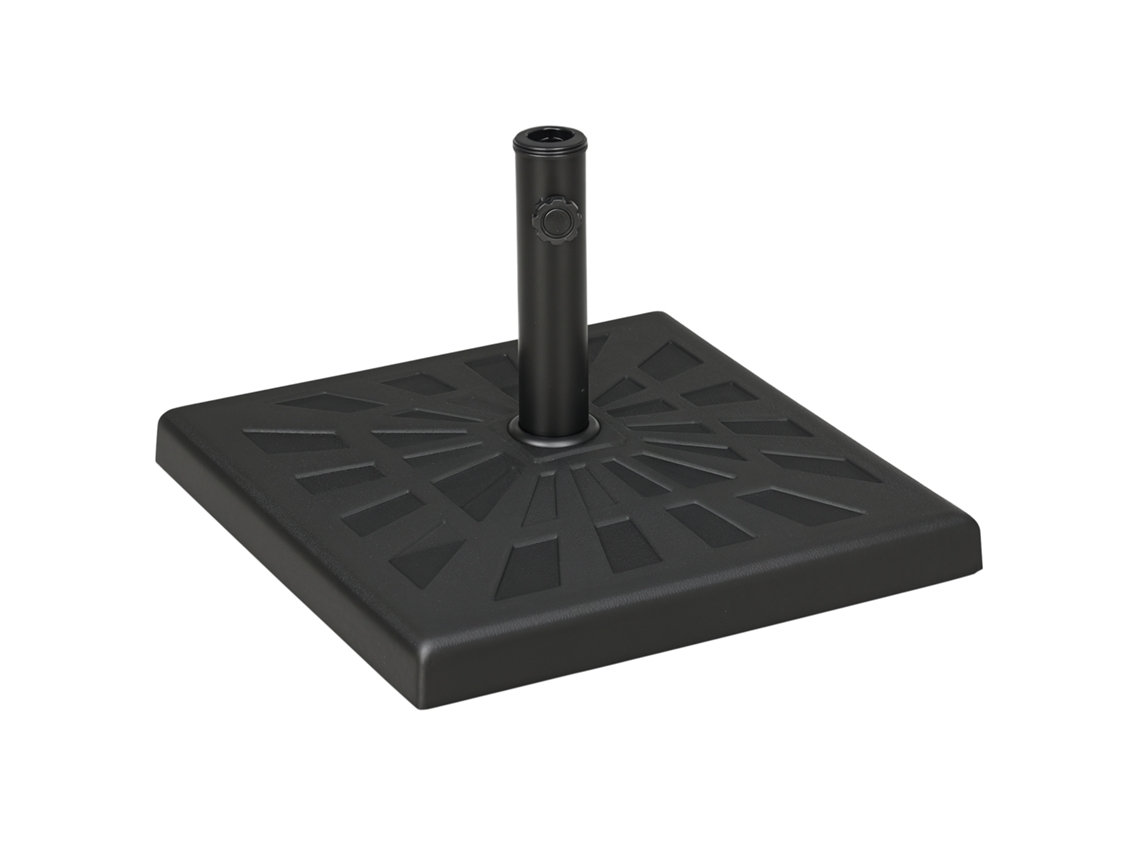 Base cuadrada de poliresina de 19 kg, varillas de 32/38/48 mm, 51x51x32 cm, color negro.