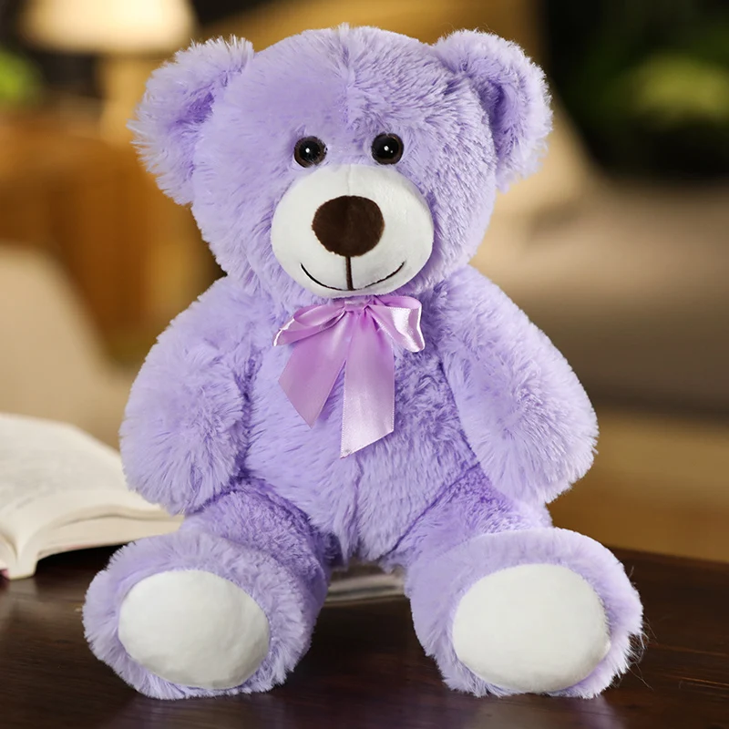 (morado, 35 Cm) Lindo Y Adorable Peluche De Oso De Dibujos Animados Con Lazo.