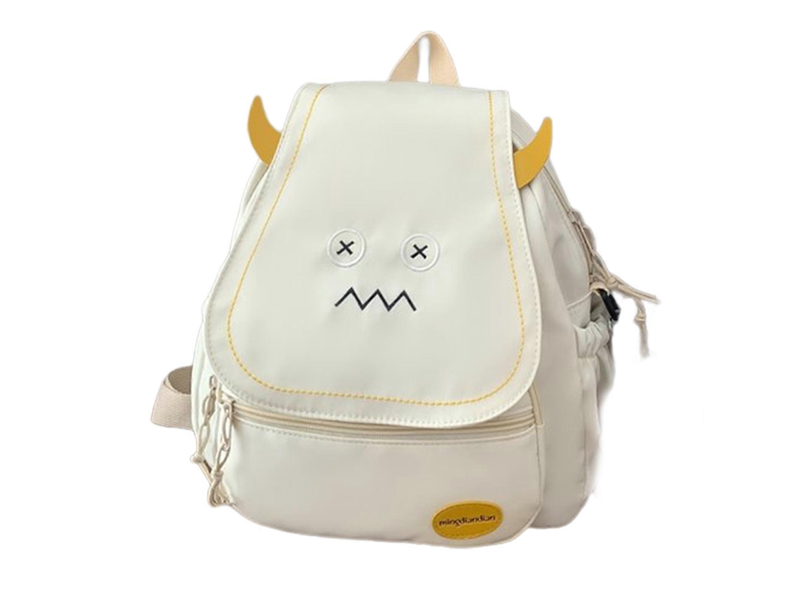 Mochila de viaje para mujer, bolso de hombro estilo dibujos animados, mochila escolar estilo dibujos animados, blanca.