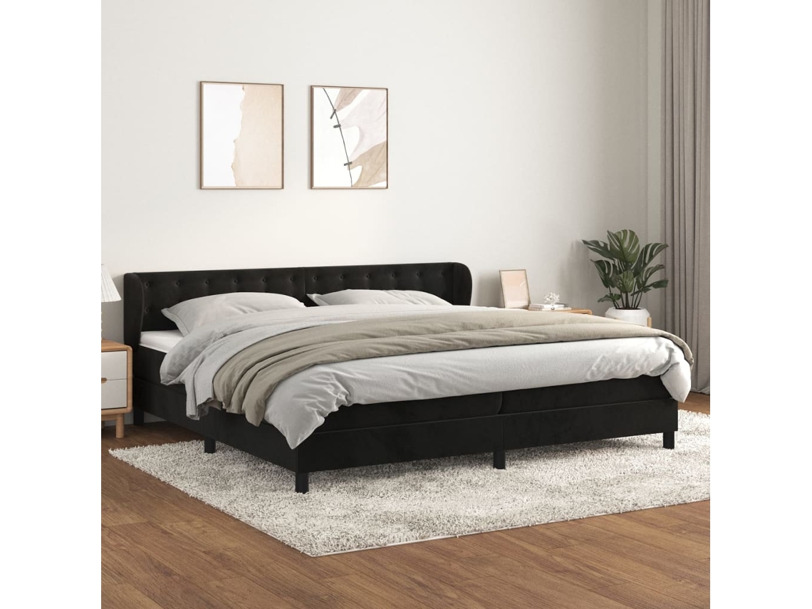 Cama box spring con colchón terciopelo negro 200x200 cm
