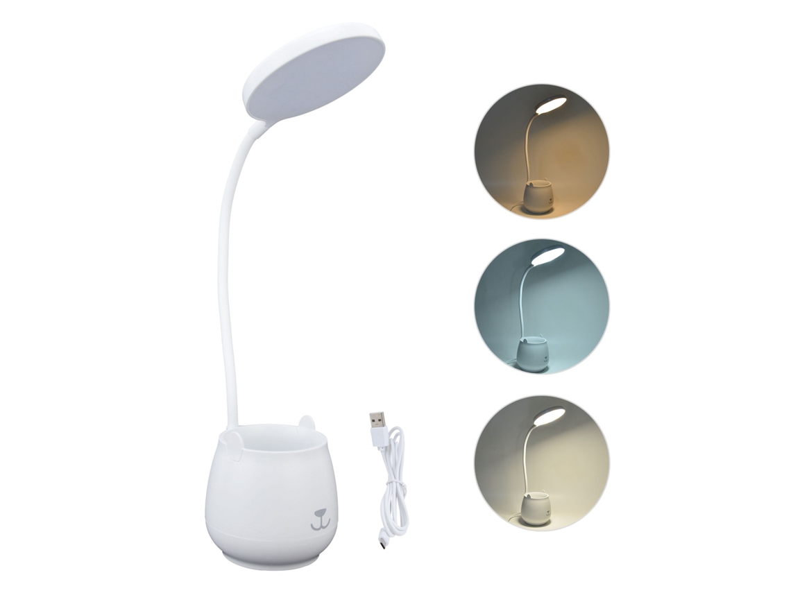 Lámpara De Escritorio Con Portalápices, Brillo Ajustable Y Cuello Cisne Flexible Para El Cuidado La