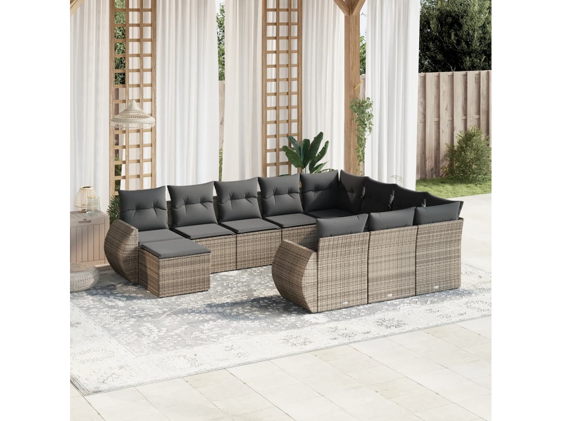 Conjunto de sofá de jardín de 11 piezas con cojines, ratán gris, DKD Home Decor