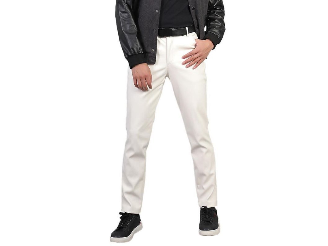2026-10222-pantalones De Cuero Casual Hombre De Talle Medio Estrecho Ajustados Color Sólido Ohu Eu 36 Blanco
