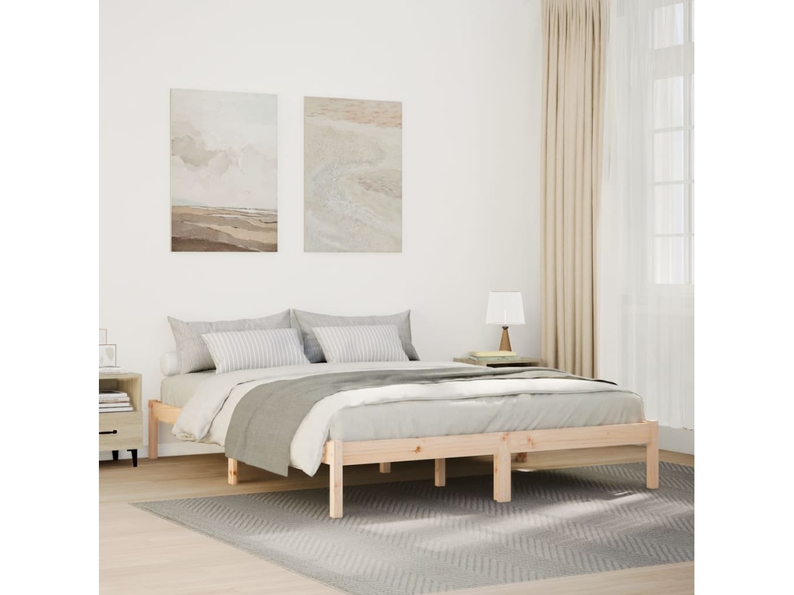 Cama Extralarga Sin Colchón Madera Maciza De Pino 160x210 Cm