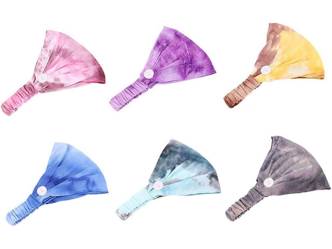 Conjunto De 6 Faixas De Cabelo Tie-dye Com Botões Absorventes De Suor Para Ioga E Esportes.