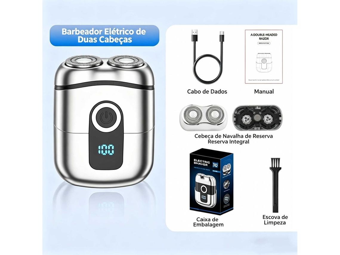 Afeitadora eléctrica magnética portátil compatible con dos cabezales, pantalla digital, repuestos, recargable por USB, ideal para...