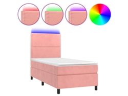 Maison Exclusive - Cama Box Spring Colchón Y Led Terciopelo Rosa 100x200 Cm