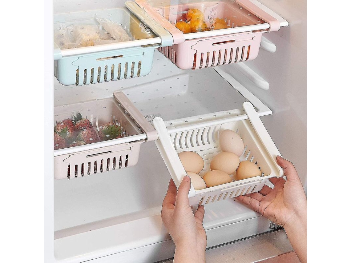 Organizador de cajones retráctil (sin marca), 4 piezas, para frutas y verduras, de plástico, deslizante.