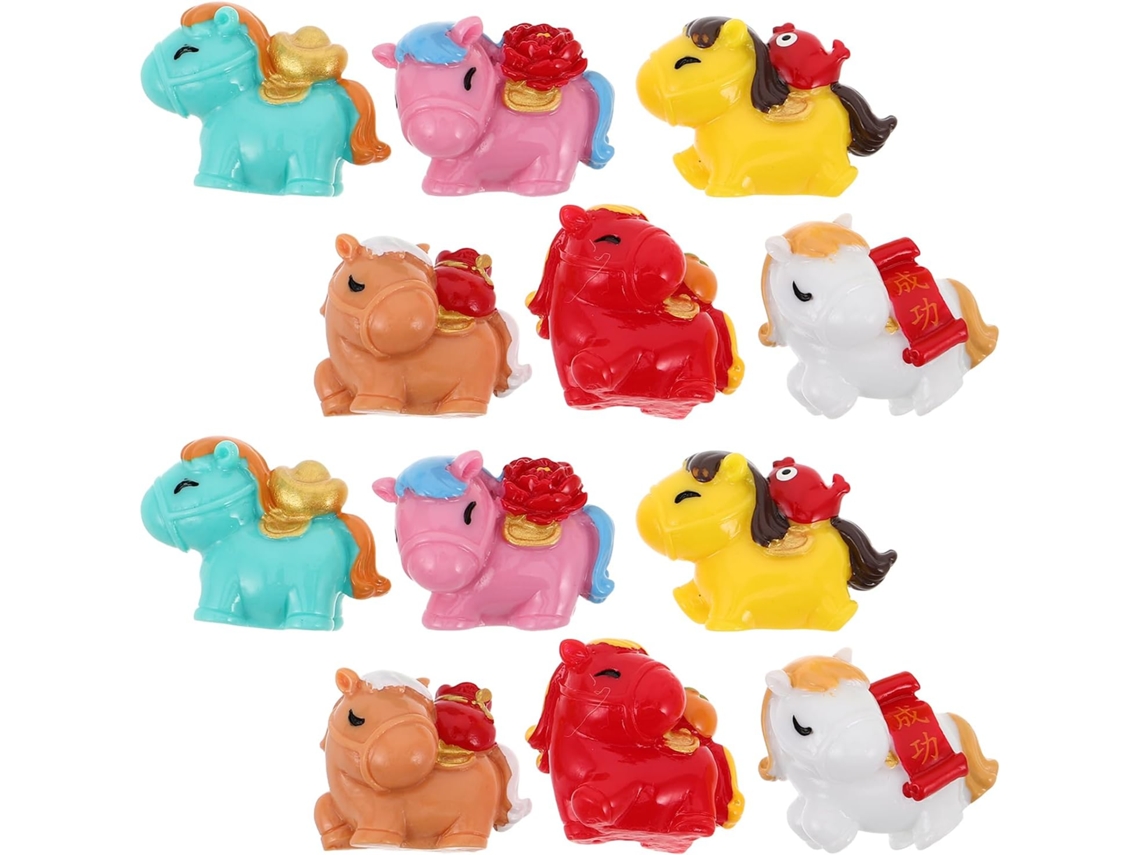 12 Figuras Caballos Miniatura Resina Decoración Nuevo Chino 2026 Adorno Suerte Colección Festival Primavera
