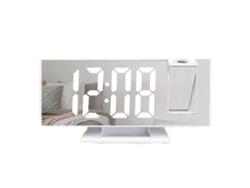 Reloj despertador Baok-reloj con proyección LED, pantalla grande con espejo y superficie de ABS para dormitorio, luz blanca.