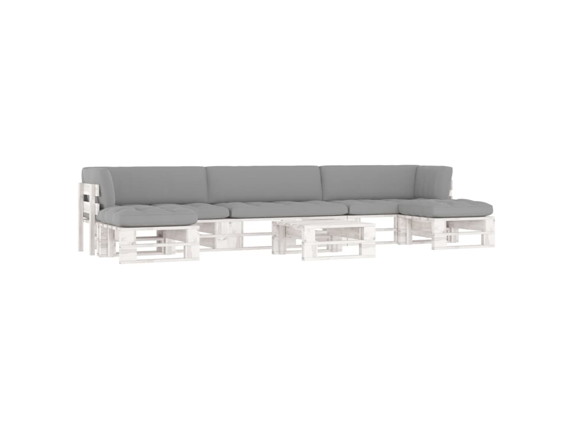 Conjunto de salón de 6 piezas con cojines de palets y pino impregnado blanco Dkd Home Decor