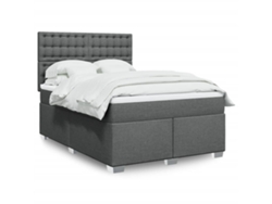 Cama Box Spring Con Colchón Tela Gris Oscuro 140x200 Cm
