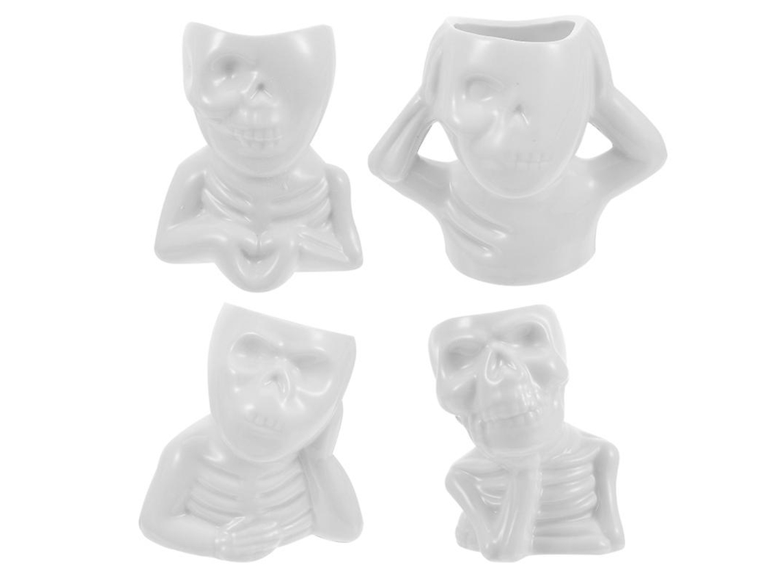 4 macetas con forma de calavera para decoración de Halloween Allinless