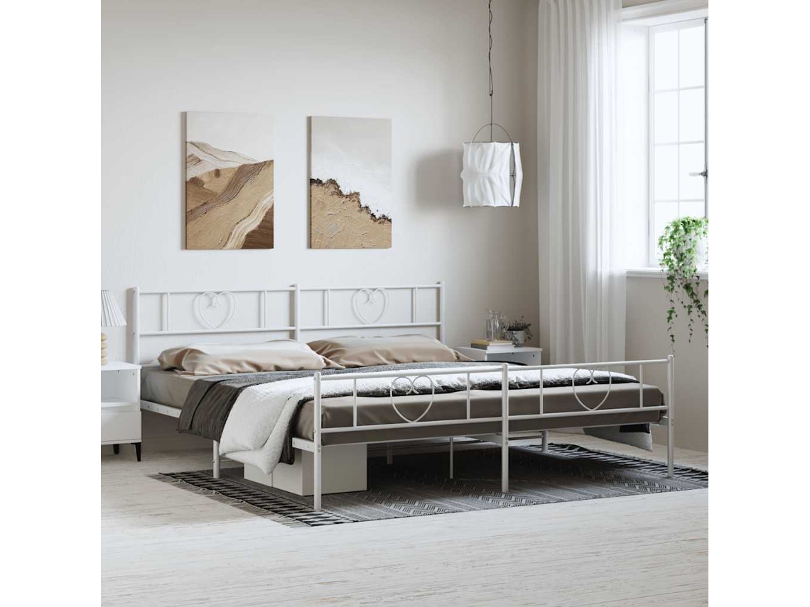 Estructura Cama Sin Colchón Con Estribo Metal Blanco 183x213 Cm