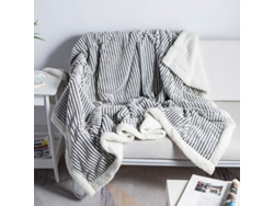 2026-manta Sherpa Reversible Suave Flanela Peluda Caliente Rayas Para Sofa Cama 60x80 Pulgadas Negro