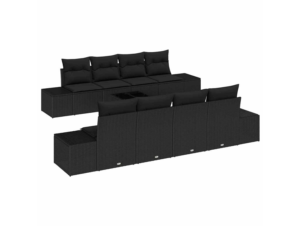 Conjunto de 7 sofás de jardín con cojines en ratán sintético Vidaxl, mimbre negro.