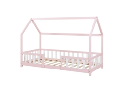 Cama infantil Sisimiut Forma de Casa Pino 90X200 Cm Rosa y Blanco EN.CASA