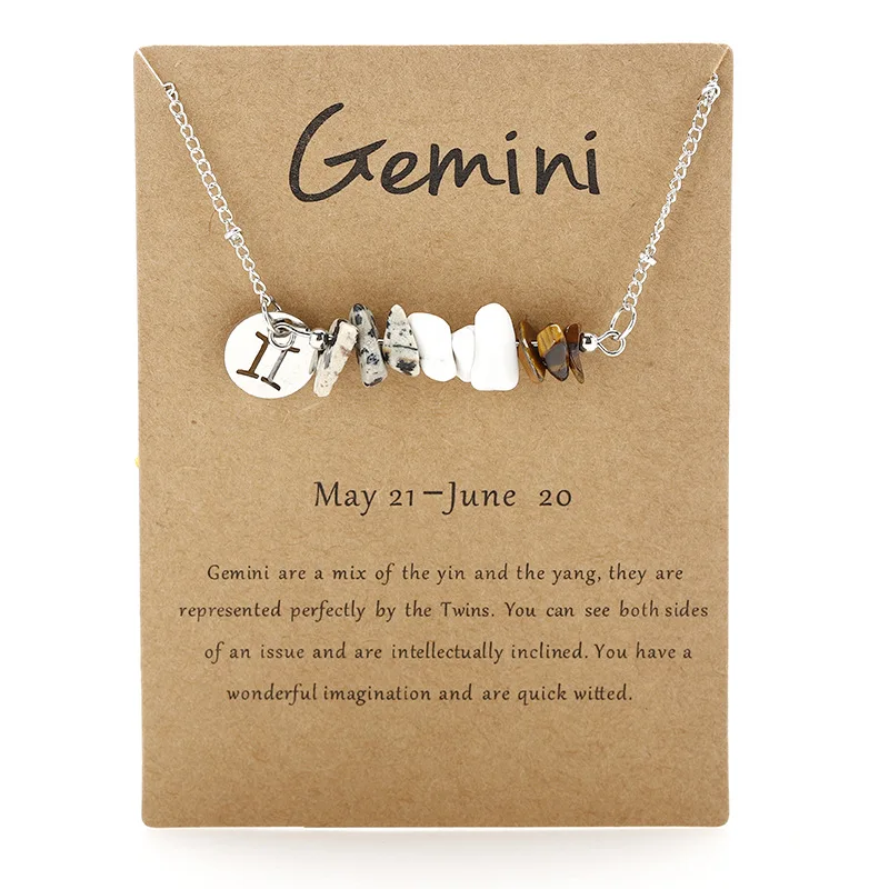 Collar con colgante del signo zodiacal Géminis, collar con cuentas de piedra natural MDUG