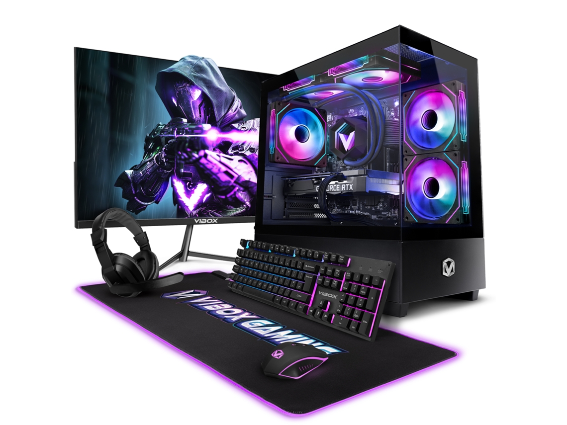 PC para juegos Vibox IV-542 completa • Monitor de 23'' • Procesador AMD Ryzen 7 57x de 4.6 GHz • Tarjeta gráfica Nvidia RTX 35 de 6 GB • 16 GB de RAM • SSD de 5 GB • Windows 11 • Wifi