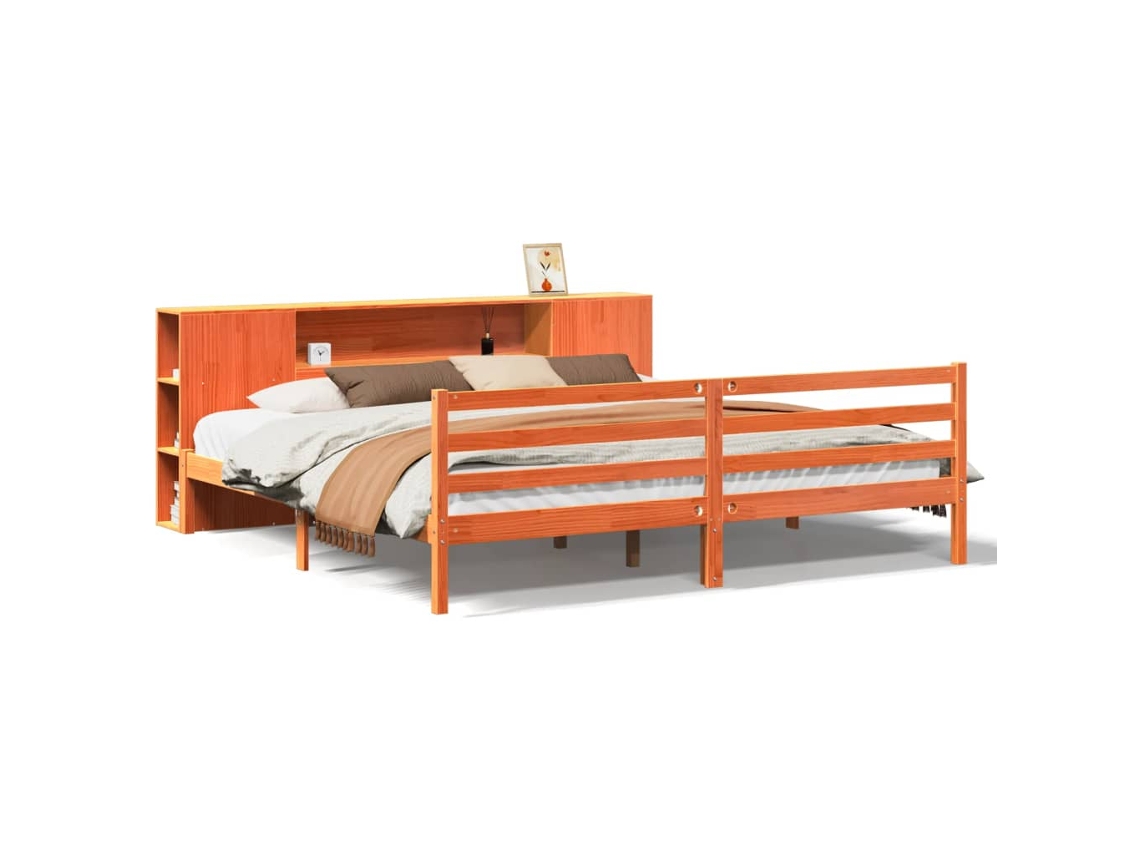 Maison Exclusive - Cama Con Estantería Sin Colchón Madera Maciza Marrón 200x200 Cm