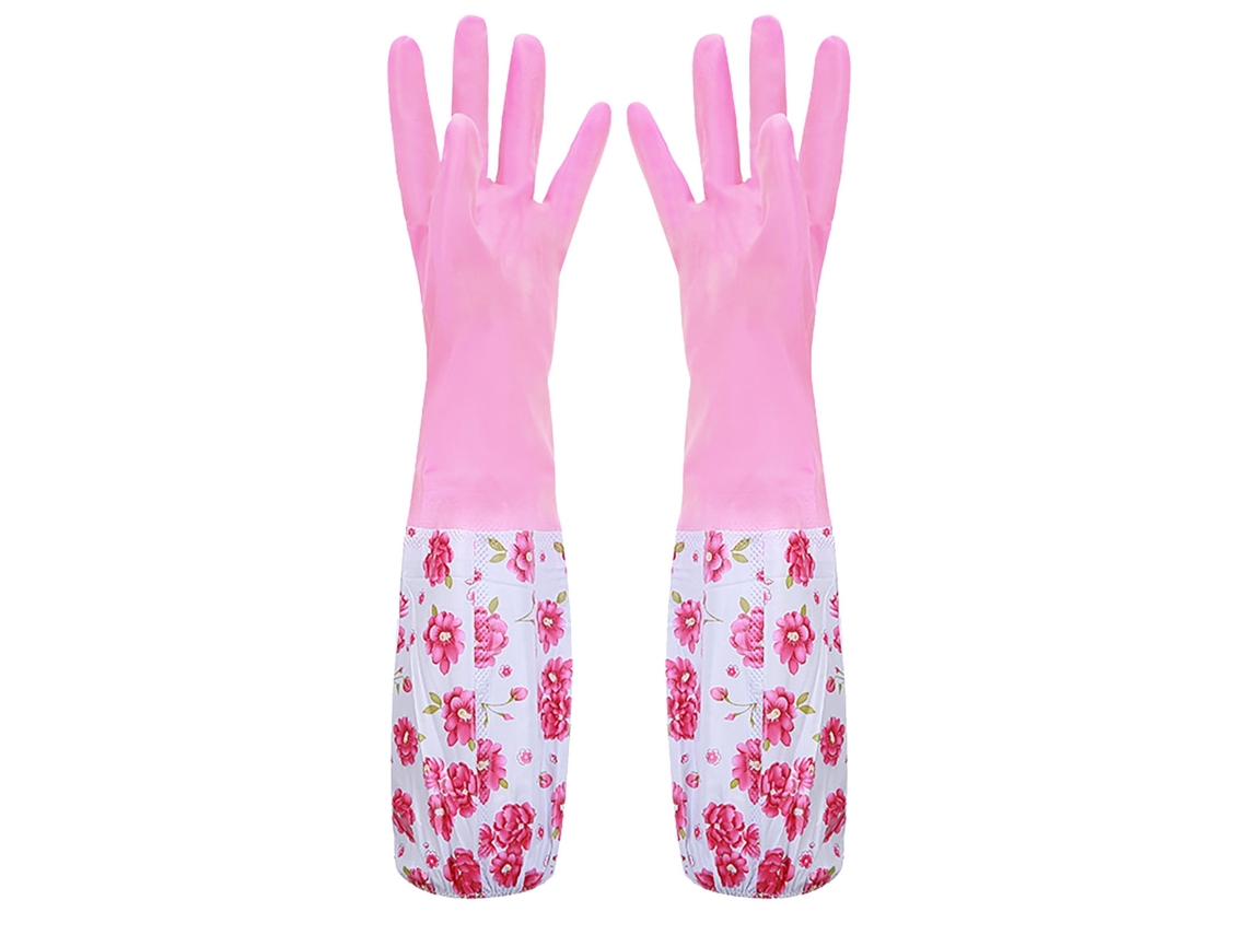 Guantes De Látex De Goma Impermeables Para Lavavajillas, Con Puños Medianos Y Largos, Con Forro Aterciopelado, Color Rosa