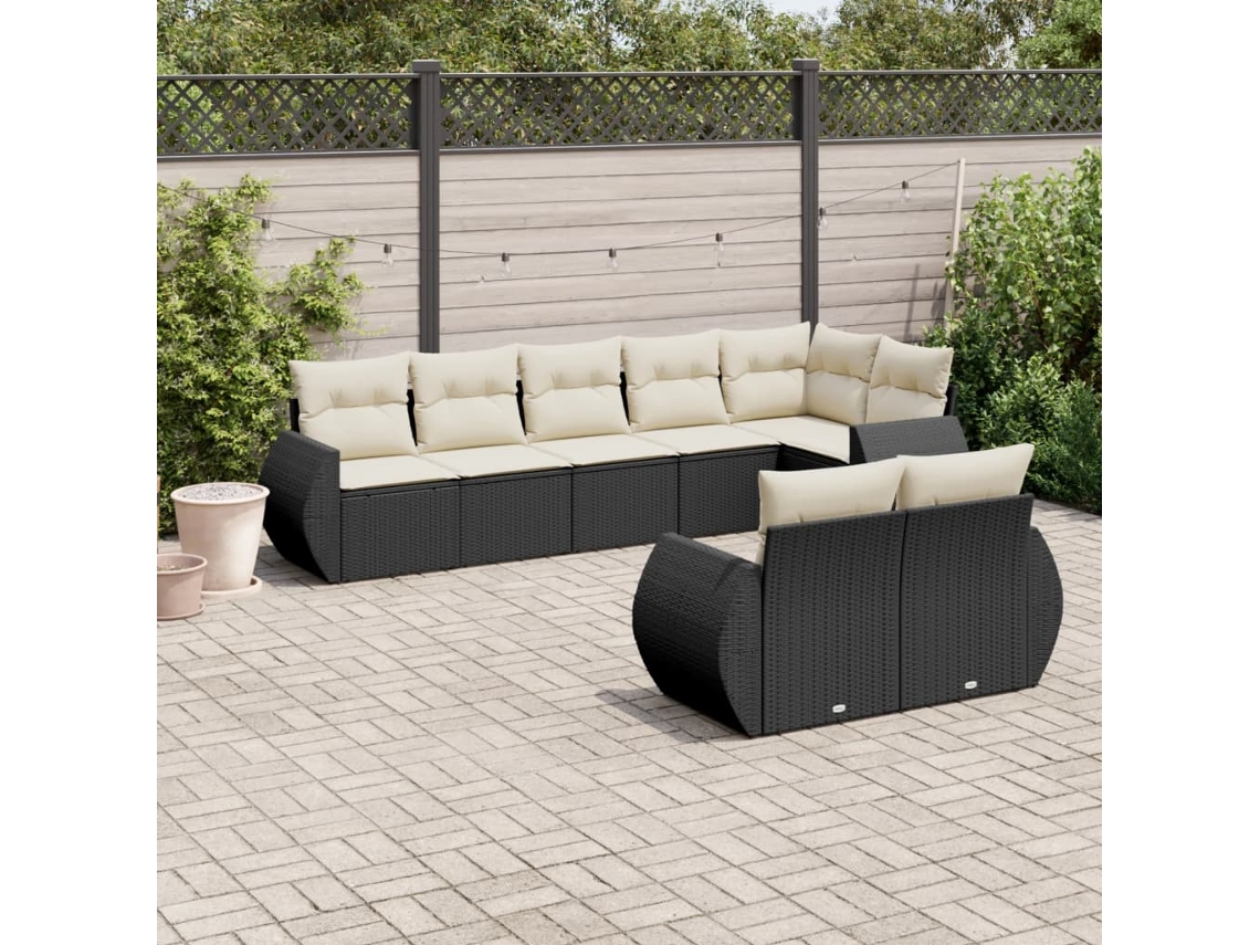 Conjunto de sofá de jardín de 8 piezas con cojines en mimbre sintético negro de DKD Home Decor