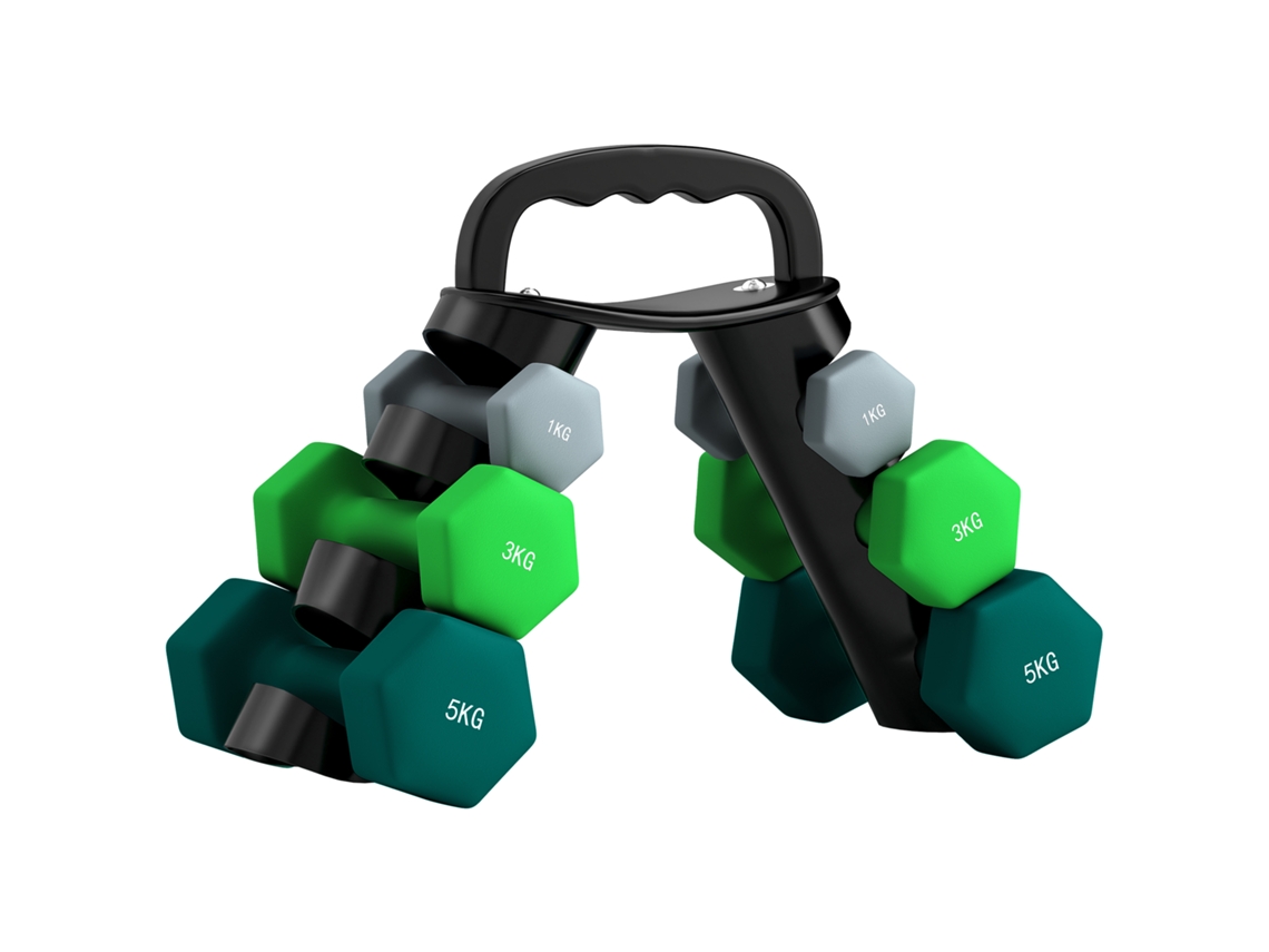 Juego de 6 pesas Dagou para hombre (2 de 1 kg, 2 de 3 kg y 2 de 5 kg) con soporte de almacenamiento.