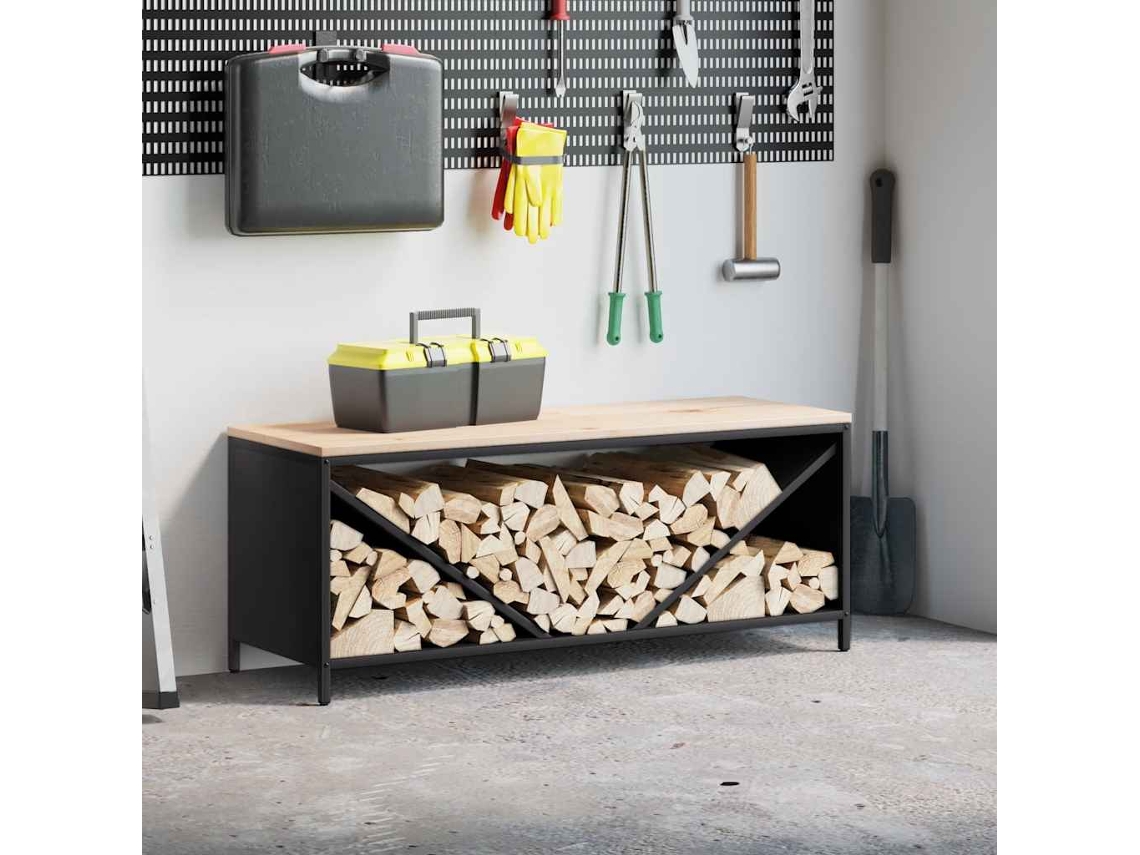 Estante para leña | Leñero con tapa de madera, 100,5 x 35,5 x 40 cm, color negro, WSD321725 Lovely Home