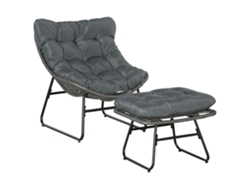 Tumbona Reclinable De Ratán-reposapiés, Silla De Jardín-cojines Gruesos, Para Exteriores Jardín, Balcón O Terraza, Color Gris.