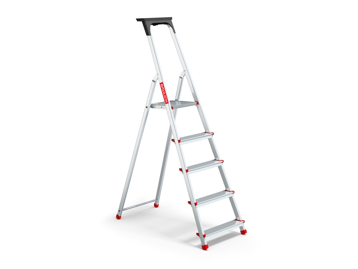 Escalera Doméstica De Aluminio, 5 Peldaños, Plegable, Con Estante, Capacidad De Carga 125 Kg, Baulich