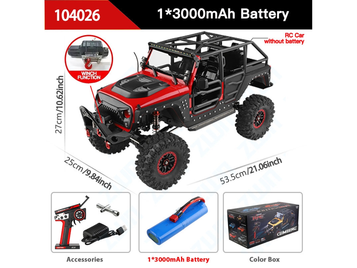Coche RC 1/10 Profesional 4x4 Todoterreno 2.4G con Luz, Escalada Eléctrica Grande Aeuzwr