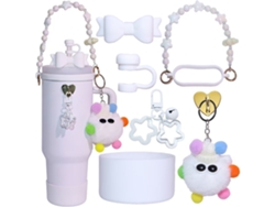Juego de accesorios EIFSON de 8 piezas para vasos Stanley de 40 oz/30 oz con fundas de silicona y llaveros (blanco)