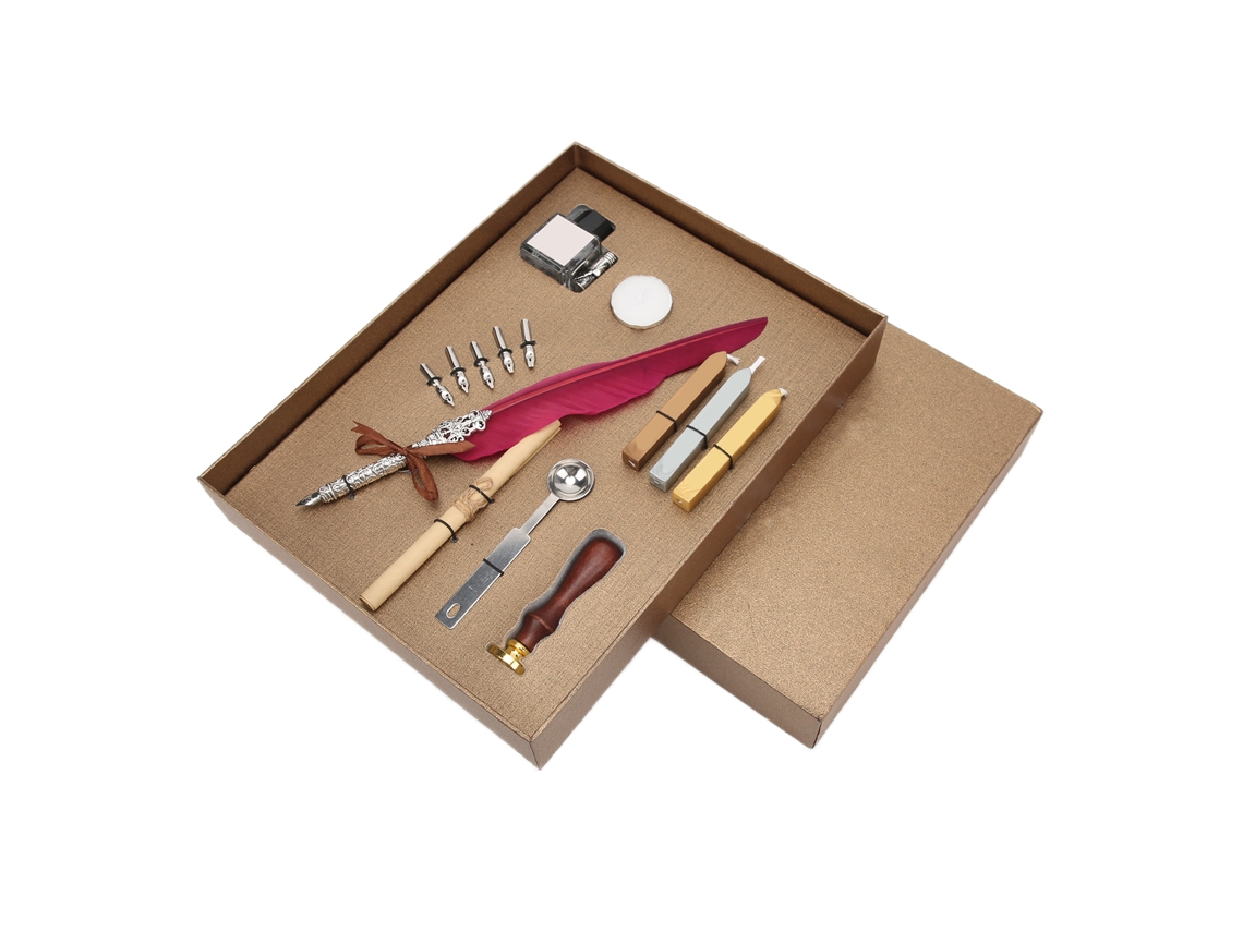 Set Pluma De Pluma Con Diseño Retro Grabado Para Caligrafía, Pluma De Metal Rojo Vino Sfdps038006