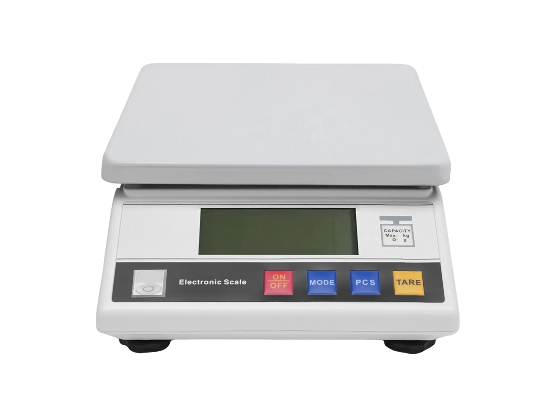 Balanza digital contadora, capacidad máxima 7500 g, pantalla LCD, blanca.