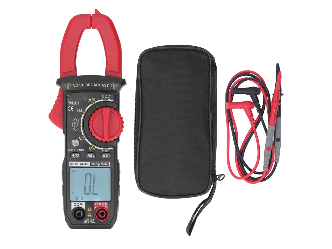 Pinza Amperimétrica Digital Inteligente Con Control Por Voz, Medición De Ca/cc De Hasta 600 A, Detección De Ncv Y Pantalla Retroiluminada.