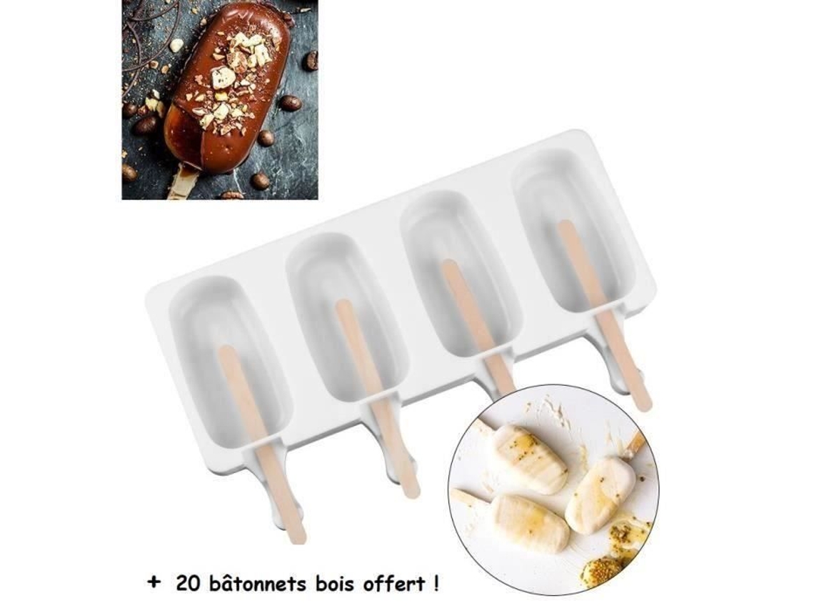 Molde de Hielo Sorbet 4 Eskimos Magnum Silicona de Alta Calidad Helado Casero DIY Sin BPA 20 Palitos de Madera Incluidos