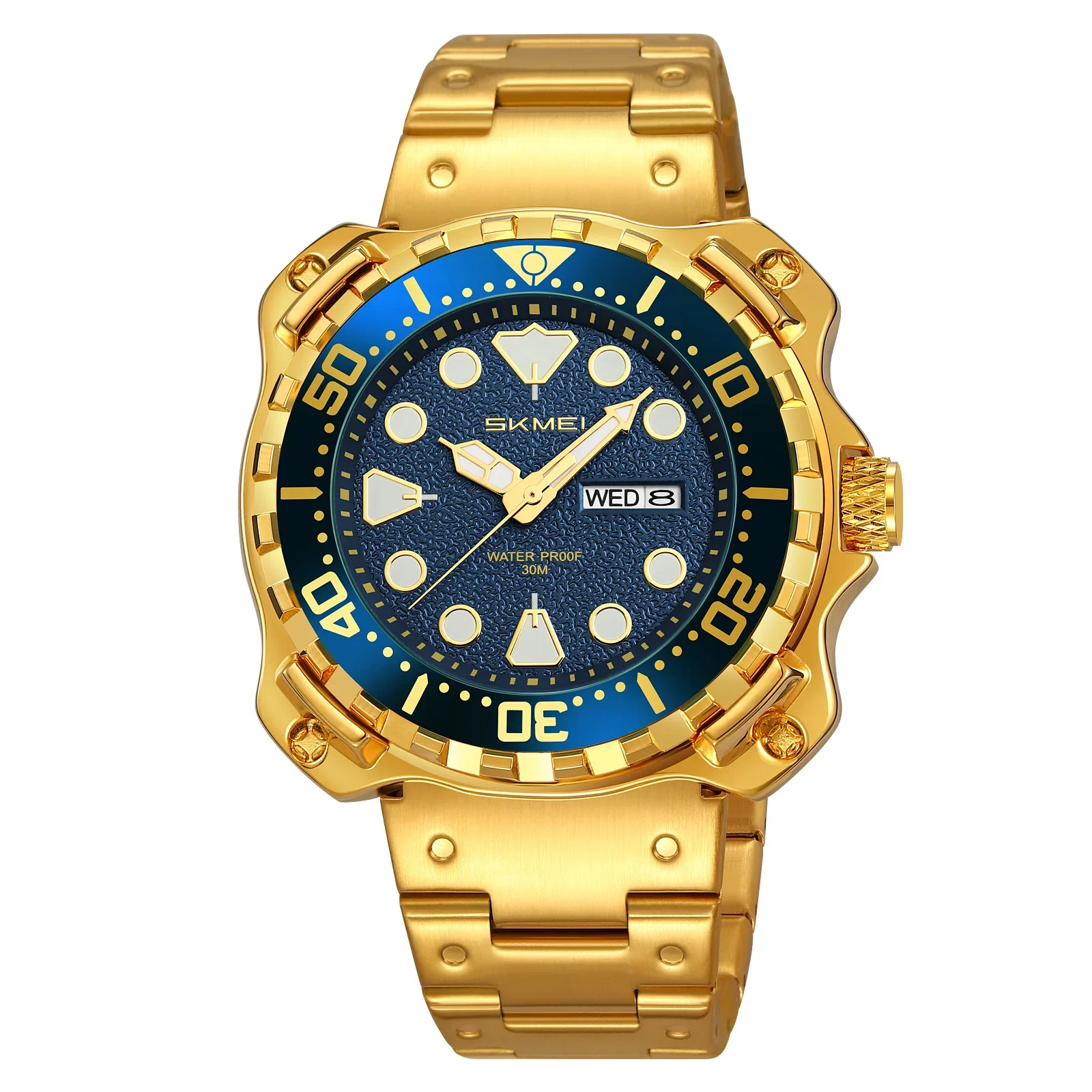 Elegante reloj deportivo MDUG para hombre con indicador de fecha y día de la semana, brazalete de acero inoxidable.