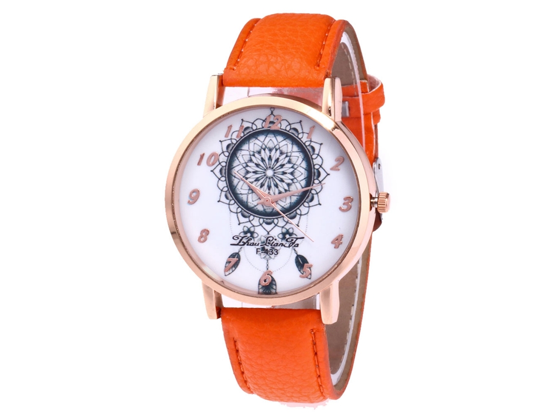 Reloj De Cuarzo Con Correa De Cuero Estilo Simple Y Moderno Para Jóvenes Amantes (naranja)