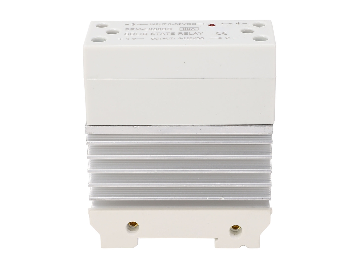 Relé de estado sólido de 80 A, entrada de 3-32 V CC, salida de 5-220 V CC, montaje en riel de 35 mm, SSR de CC a CC con disipador de calor
