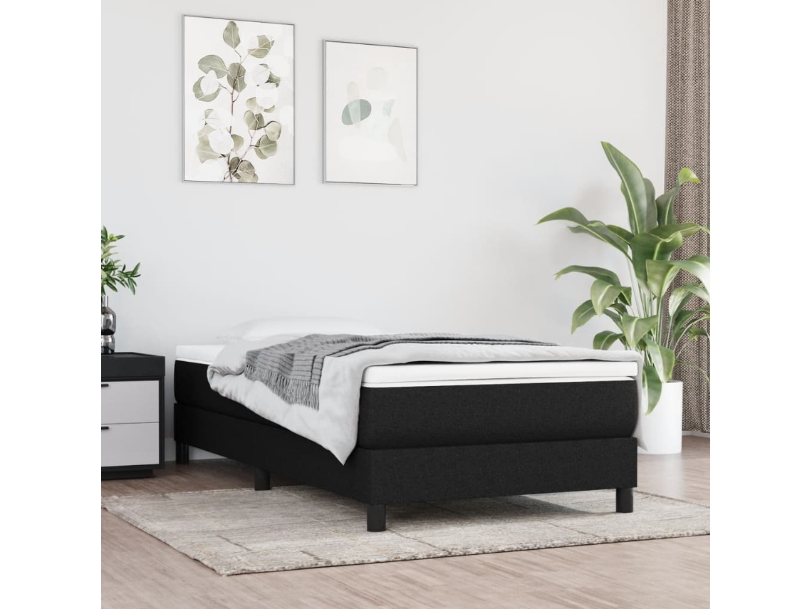 Cama Box Spring Con Colchón Tela Negro 80x200 Cm